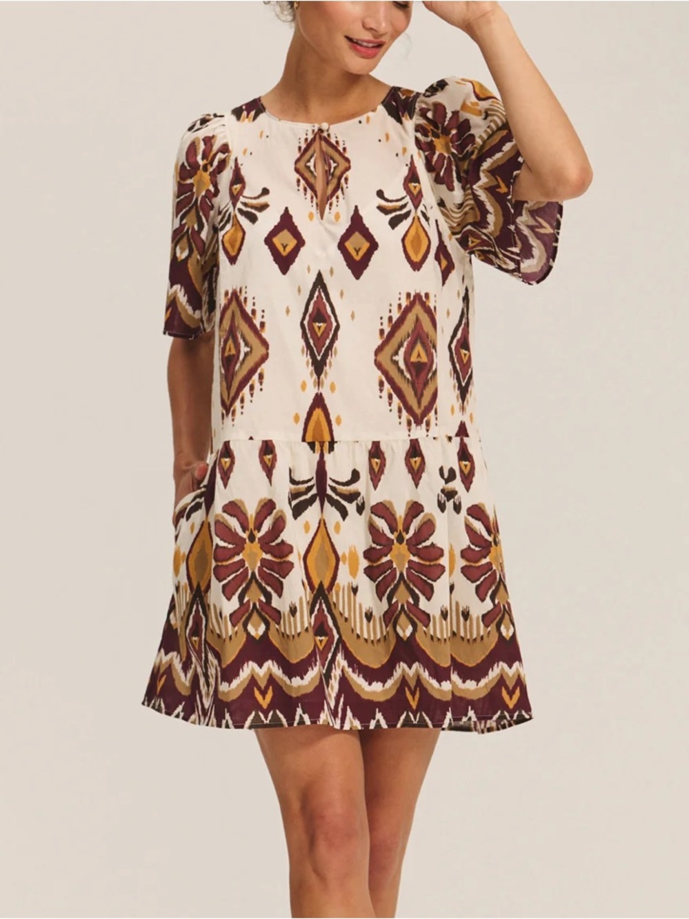 NWT Anthropologie Velvet by Graham & Spencer Boho Printed Short Sleeve Dress - Picture 2 of 8